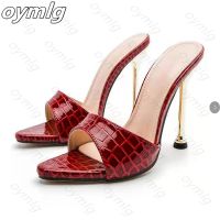 Summer women sandals snake print Strappy Mules high heels Slippers Sandals flip flops Pointed toe Slides Party shoes Woman