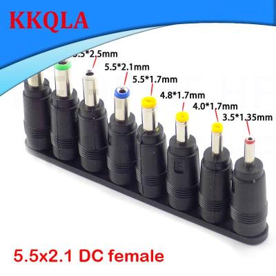 QKKQLA 8 in 1 5.5*2.1mm DC Power Jack Female Plug Adapter Connectors to 6.3 6.0 5.5 4.8 4.0 3.5 2.5 2.1 1.7 1.35 Male Tips