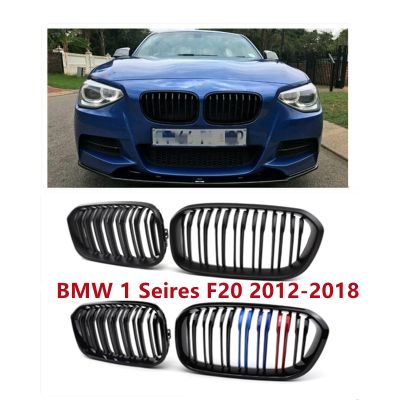 1 Pair Front Grilles For BMW 1 Series F20 F21 2012-2018 Gloss Black Kidney Grill Replacement Racing Front Bumper Grilles