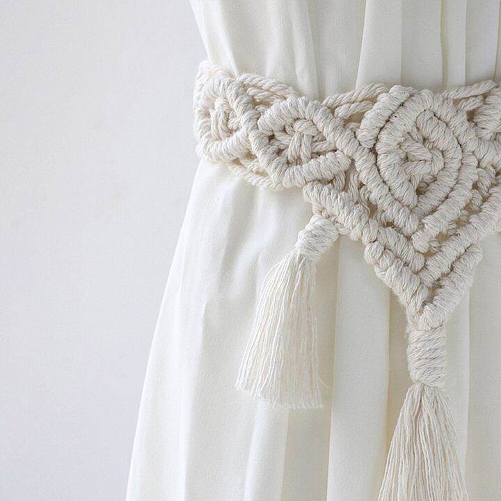 2แพ็คผ้าม่านทอมือรวบม่านบำรุงรักษาหน้าต่าง-macrame-ที่ทำด้วยมือผ้าม่านแต่งลายแบบโบฮีเมียนการตกแต่งบ้าน