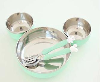 Children 304 Stainless Steel Bowl Spoon Fork Water Cups Dinnerware Set Baby Traning Feeding Tableware Mickey Modeling Bowls Sets
