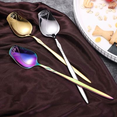 4PCS Stainless Steel Creative Rose Spoon Love Exquisite Western Food Fork Household Fruit Fork Children Adult Spoon Spoon Fork Cooking Utensils