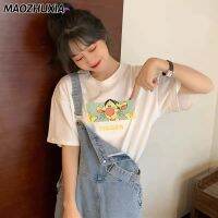 เสื้อยืดแขนสั้นผ้าคอตตอน MAOZHUXIA ทรงหลวมการ์ตูนทิกเกอร์ฤดูร้อนขนาดพิเศษ