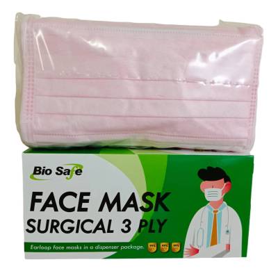 หน้ากากอนามัย แมส Facial Mask สำหรับผู้ใหญ่ สีชมพู ตราไบโอเซฟ Bio Safe หนา 3 ชั้น 3 Ply เกรดการแพทย์ จำนวน 1 กล่อง 50 แผ่น