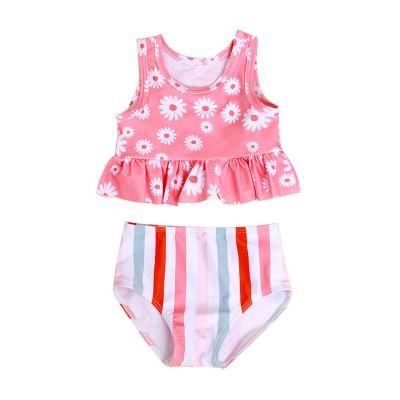 ชุดเด็กทารกเด็ก สายรัด Ruffles ชายหาด2ชิ้นชุดเด็กฤดูร้อนทะเลเสื้อผ้าสาวสีชมพูสีขาวสระว่ายน้ำชุดว่ายน้ำ2023ชุดว่ายน้ำใหม่