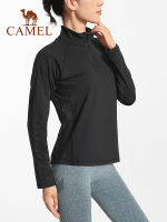 ➧Camel เสื้อยืดแขนยาวผู้หญิง,เสื้อผ้าออกกำลังกายผ้ากำมะหยี่บางๆมีซิปคอตั้งทรงสปอร์ต