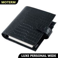 Moterm Luxe Series Personal Wide Size Planner with 30 MM Silver Rings Croc Grain Leather Notebook Cowhide Organizer Agenda