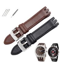 ◑☾ 20 มม.ของแท้ Leatherr สร้อยข้อมือสำหรับสายนาฬิกา Swatch YTS401 402 403G 400 404G 407 405 406 YTB400Y นาฬิกาสีดำสีน้ำตาล