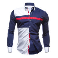 ผู้ชายเสื้อแขนยาว2022ชายเสื้อลาย SLIM FIT ชาย Casual Social Patchwork เสื้อ Turn-Down COLLAR camisa massina