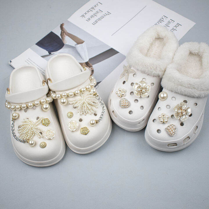 Jibbitz Charms Shoes Pearl Chain Handmade Flower DIY Garden Shoes