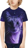 Kids T-Shirt Short Sleeve Galaxy Cat Constellation Boys Girls Tee Shirts Tops