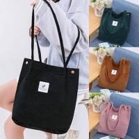 New Corduroy Shoulder Bag for Women Cotton Cloth Versatile Handbag Solid Color Eco Shopping bag Ladies Reusable Totes Bags