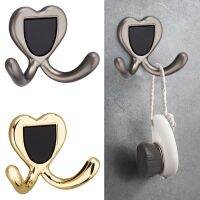 ✗❂ Simple Heart Shaped Wall-mounted Punch Robe Hook Zinc Alloy Double Prongs Clothes Coat Purse Bag Hat Hanger