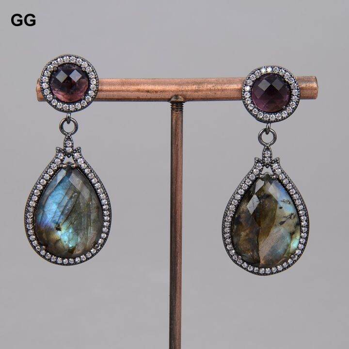 guaiguai-jewelry-natural-teardrop-flash-labradorite-purple-crystal-cz-pave-stud-drop-earrings