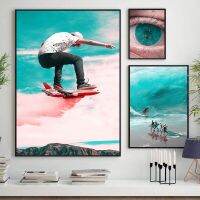 Surreal Dreams Ocean Beach Surf Water Eye Artwork,ธีมกระดานโต้คลื่นเครื่องบิน,โปสเตอร์ Wall Art,เหมาะสำหรับตกแต่งบ้านในห้อง,การออกแบบที่ไม่เหมือนใคร