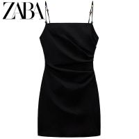 ZARA ชุดเดรสกระโปรง เอวสูง ผ้าลินิน แต่งจับจีบ สีดํา แฟชั่นฤดูร้อน สําหรับสตรี4437245 vd