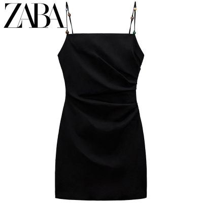 ZARA ชุดเดรสกระโปรง เอวสูง ผ้าลินิน แต่งจับจีบ สีดํา แฟชั่นฤดูร้อน สําหรับสตรี4437245 vd