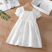 Little maven 2022 Baby Girls Summer Clothes Elegant White Dress with Lace Trim Children Princess Dress Lovely for Kids