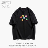 HUANGYOYO เสื้อยืดแขนสั้นสำหรับผู้หญิงผ้าฝ้าย100% หลวมพิมพ์ลาย