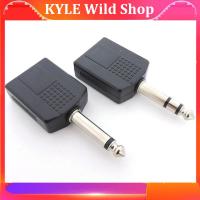 KYLE Wild Shop 6.35mm male to 6.35 Dual female 6.5mm 1/4" Mono Stereo Audio Jack Plug Adapter Microphone connector Y Splitter Converter