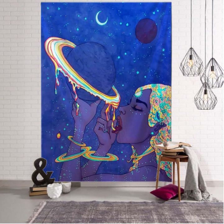 psychedelic-smoke-cool-girl-art-mystery-kawaii-room-decoration-mandala-tapestry-wall-hanging