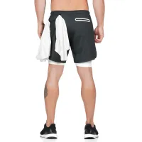 Mens Casual 2 in 1 Running Shorts Quick-Drying Sports Pants Gym Bodybuilding Built-in Pocket Shorts