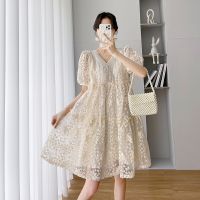 【DT】hot！ 2022 Maternity Fashion Embroidery Short-sleeved Loose Skirt New Pregnancy