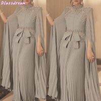 【YF】 2020 Mother Of The Bride Dresses Wedding Party Long Sleeves Chiffon Pleated Beading Crystal Formal Night Vestido De Festa