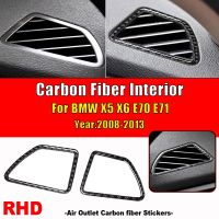 Carbon Fiber Car Control Panel Left-Right Air Conditioner Outlet Frame Cover Stickers For BMW X5 E70 X6 E71 2008-13 Accessories