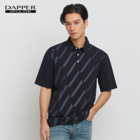 DAPPER เสื้อโปโล Diagonal Stripe Print สีกรมท่า