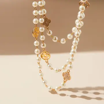 Gold necklace with sales white pearl