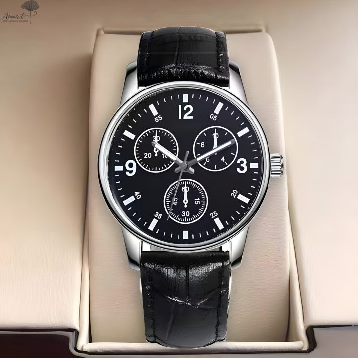 นาฬิกาสายเหล็กหน้าปัดอ่านง่ายสำหรับผู้ชาย-นาฬิกาควอตซ์แบบมินิมัลของผู้ชาย-amart-มีไฟเป็นของขวัญวันเกิด