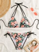 hotx 【cw】 Swimsuit 2023 New Waist Bikinis Set Ribbled Swimwear Print Thong Bathing Female Biquini Beach L