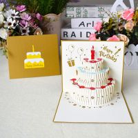 ✪【Kitchen best】3D Pop Up Happy Birthday Greeting Cards Cake Postcards Invitations with Envelope for Kids Gifts