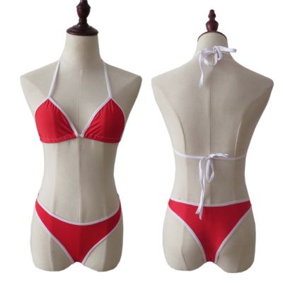 [Cos imitation] ไมโครบิกินี่เซ็กซี่สลิงสีแดงขอบสามเหลี่ยมเปิดกลับสาวชายหาดอาบแดดชุดว่ายน้ำผู้หญิงชุดว่ายน้ำ Biquini บิกินี่ Monokini