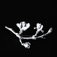 New ethnic style s925 Sterling silver flower pin simple personality magnolia flower brooch collar pin clothing accessories