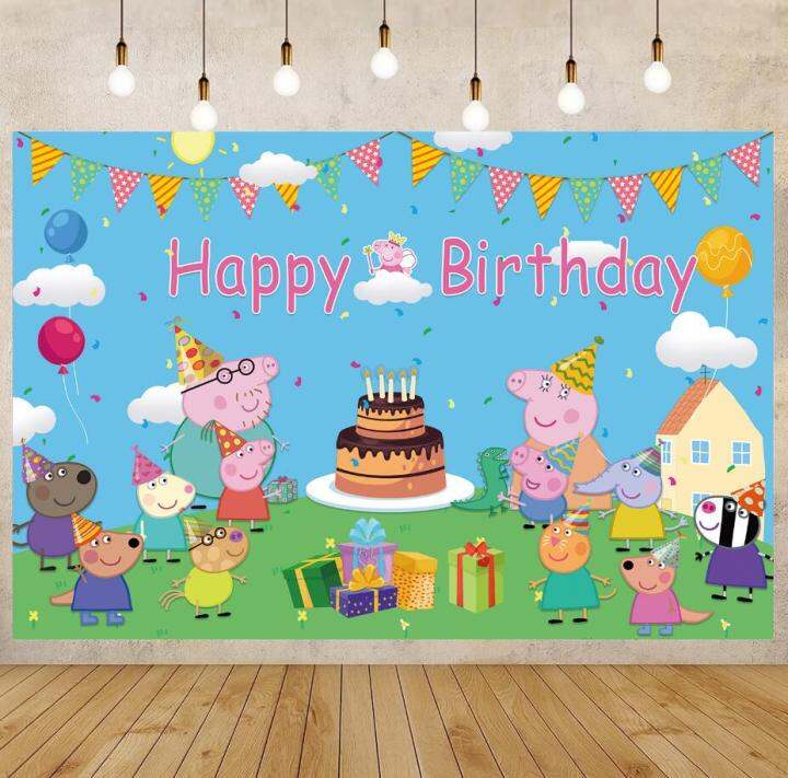 Peppa Pig Birthday Backdrop for Happy Birthday Party Decoration Banner ...