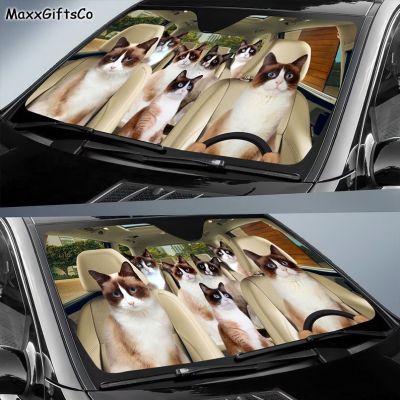 【CW】 Snowshoe cat CarShade Cats WindshieldSunshadeCar Accessories Car DecorationFor Dad Mom