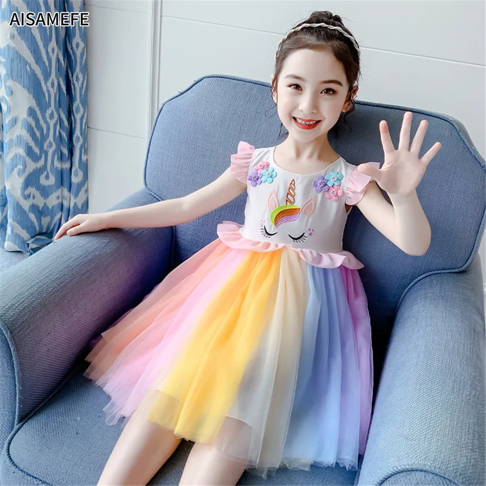 Giảm giá Váy mới mùa hè 2022 váy bé gái váy công chúa xòe cầu vồng lưới kỳ  lân cho trẻ em  BeeCost