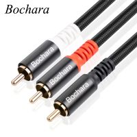 【HOT】 Bochara Braided RCA Male to 2RCA Male OFC Audio Cable Y Splitter Foil Braided Shielded For Subwoofer Speaker Amplifier