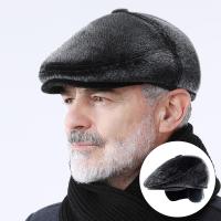 Winter Faux Fur Newsboy Hat With Earflaps Beret Cap for The Elderly Peaked Cap Winter Warm for Old Men Flat Cap Free Shipping