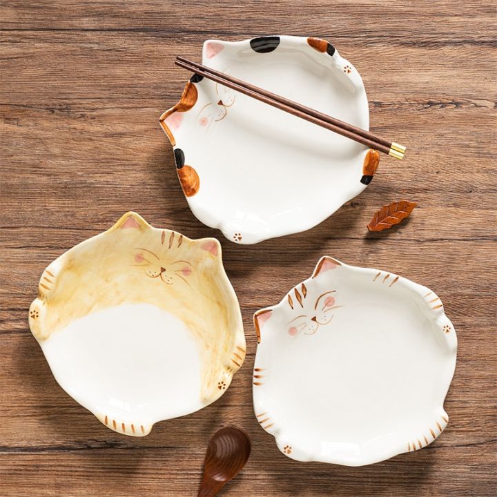 pastoral-cat-dish-japanese-ceramic-dish-cute-cat-shaped-plates-fruit-salad-plate-underglaze-color-bowl