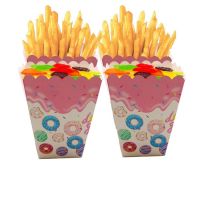 6 Pcs Donut Popcorn Bags Popcorn Box Snack Treat Box Candy Cookie Container French Fries Paper Box Baby Bridal Shower