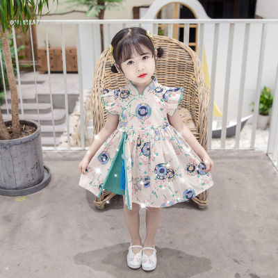 RSN-2022 ใหม่สาวชุดเดรสฤดูร้อนสไตล์ตะวันตกเด็ก Cheongsam กระโปรงฤดูร้อนเด็กสไตล์จีนเจ้าหญิงกระโปรง HM-12