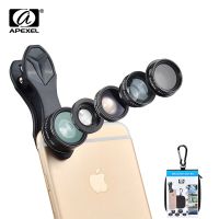 ZZOOI APEXEL Camera Phone Lens 5 in 1 Super Wide Angle Macro Telescope Lens Mobile Telephoto Fisheye Cellphone Lenses For Smartphones