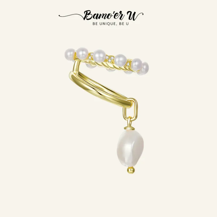 BAMOER U 1ชิ้นเงินแท้925คุณภาพเชลล์เพิร์ลวางหูข้อมือสำหรับผู้หญิง ...