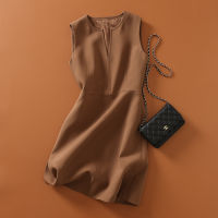 Spot parcel post Pre-Sale Spring and Summer Item ！ Sleeveless round +V Womens Slim-Fit Collar Dress