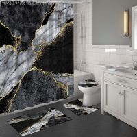 【CW】✶☍  Gold Marble Shower Curtain Set Mats Rugs Crack Ink Texture Luxury Abstract Stone Print Curtains