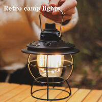 Rechargeable Vintage Camping Lights Portable Outdoor Hanging Tent Light with Dimmable Control Retro LED Table Lamps For Camping