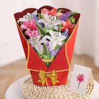 1Pcs/10Pcs Pop Up Flower Bouquet Greeting Card 3D Excellent Paper Lilies Card Anniversary Greeting Cards for Mothers Day Gifts